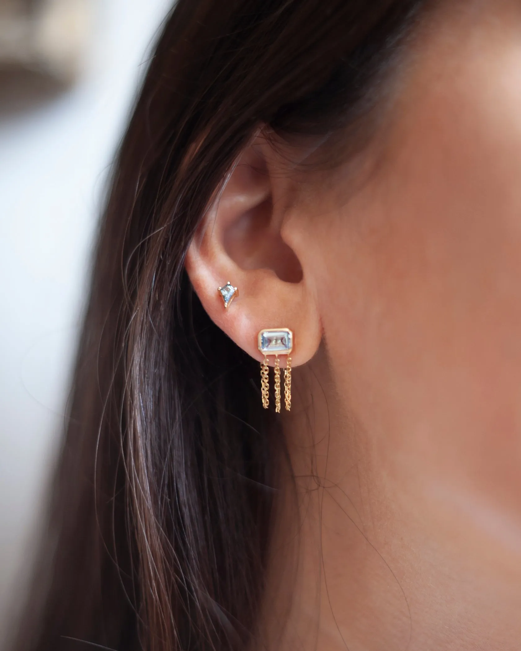 Chain Back Aquamarine Studs