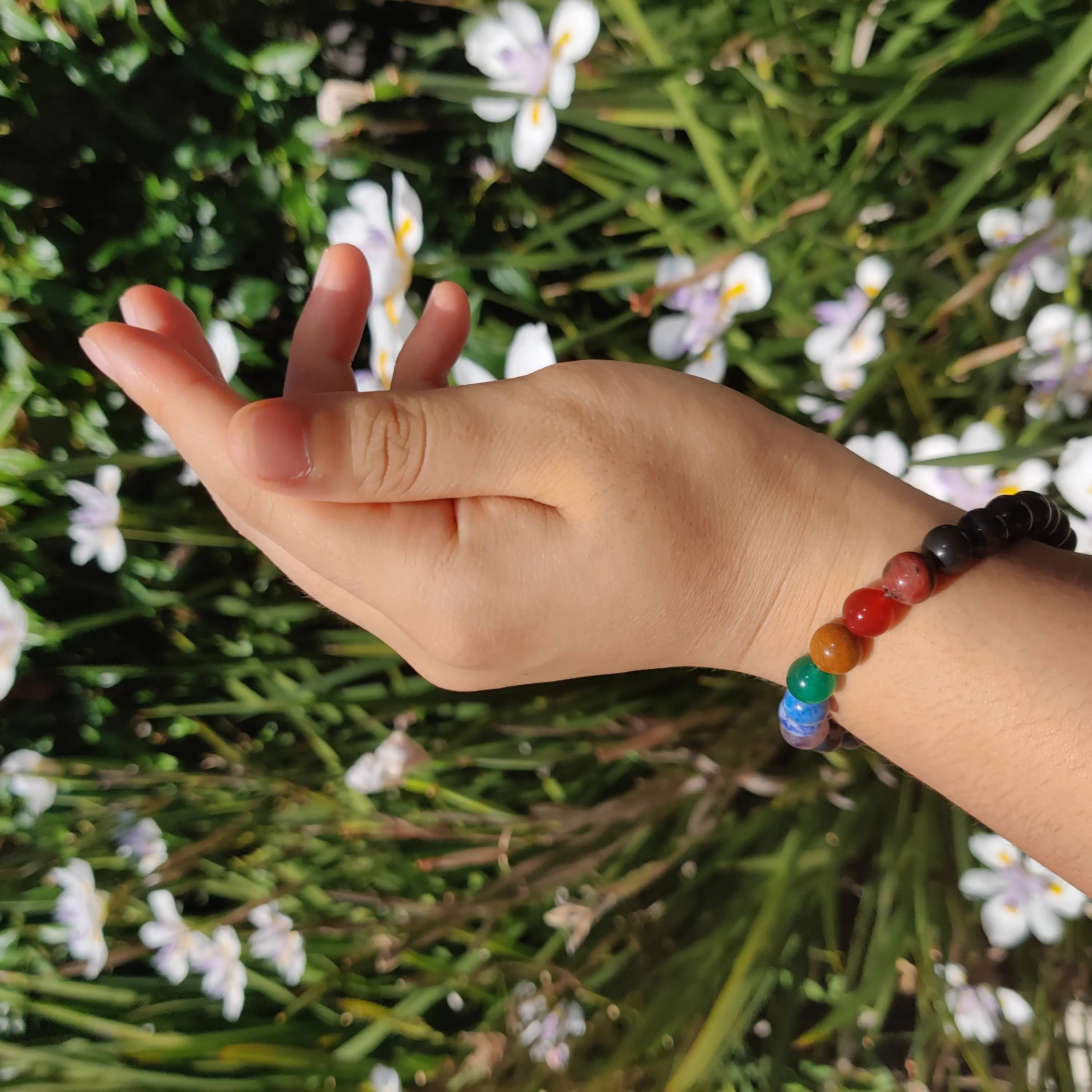 Chakra Black Agate Bracelet
