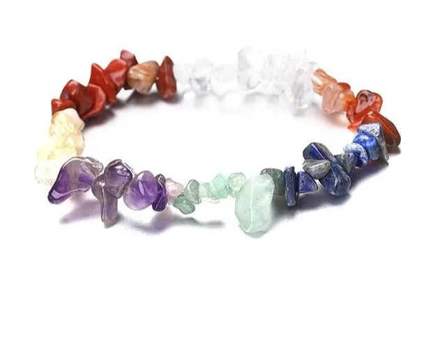 Chakra Chipped Natural Crystal Stone Stretch Bracelet