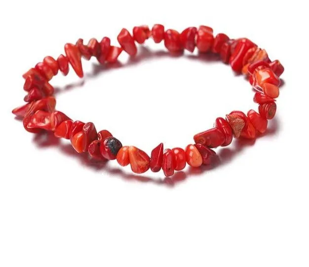 Chakra Chipped Natural Crystal Stone Stretch Bracelet