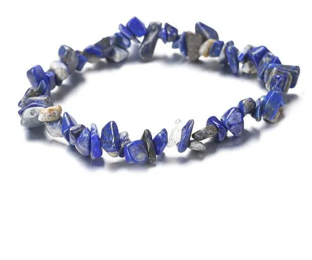 Chakra Chipped Natural Crystal Stone Stretch Bracelet