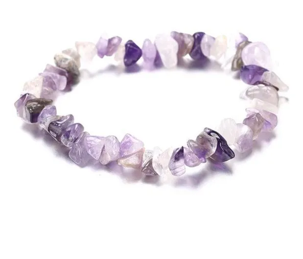 Chakra Chipped Natural Crystal Stone Stretch Bracelet