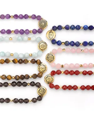Chakra Healing & Alignment Gemstone Adjustable Bracelets, Set of 7, All Gender