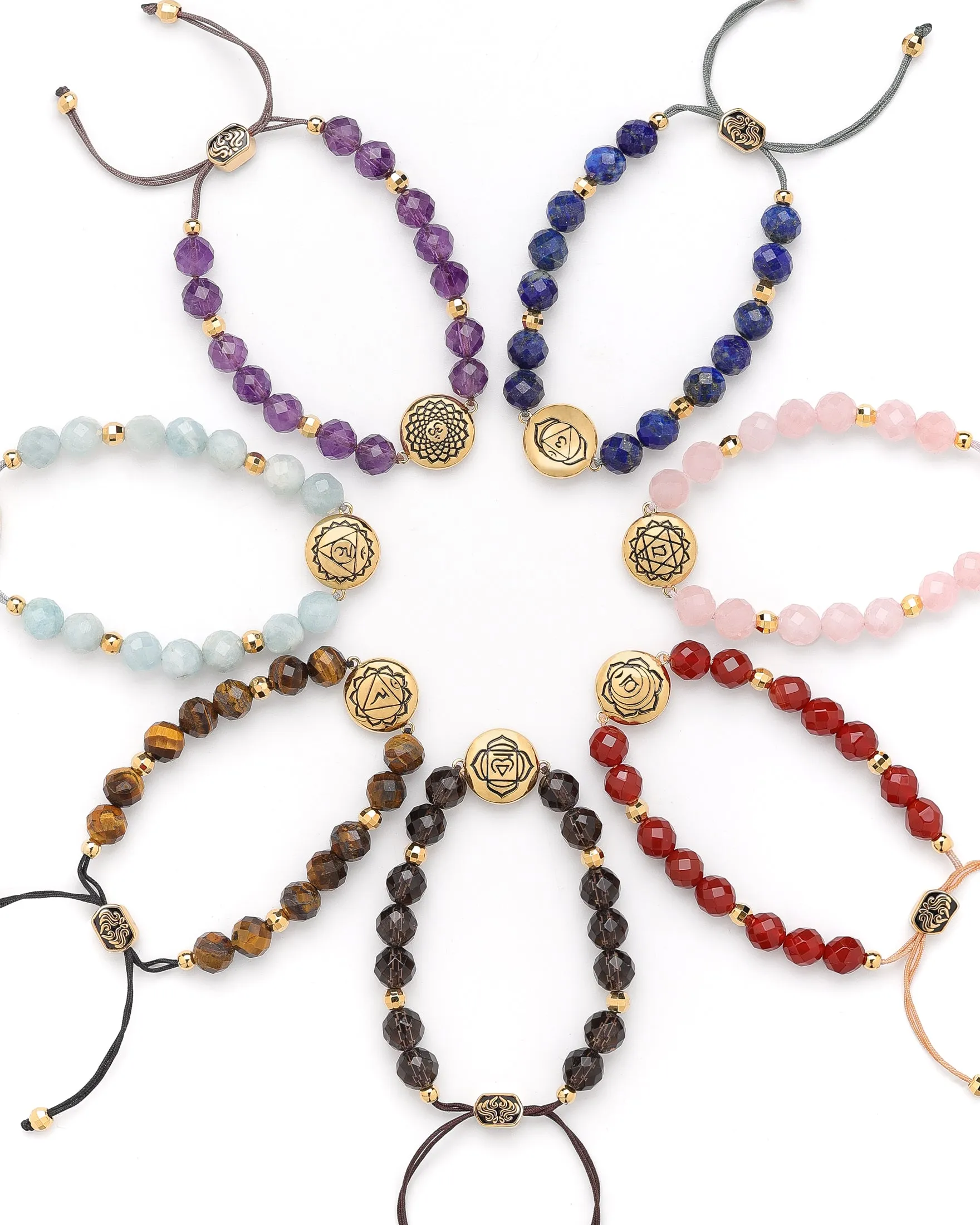 Chakra Healing & Alignment Gemstone Adjustable Bracelets, Set of 7, All Gender