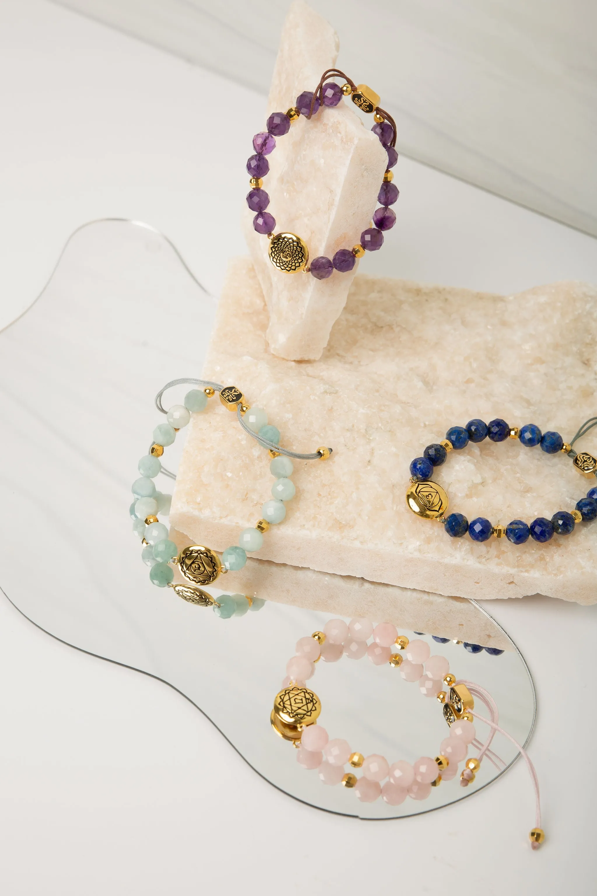 Chakra Healing & Alignment Gemstone Adjustable Bracelets, Set of 7, All Gender
