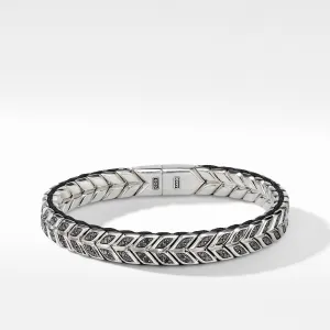 Chevron Woven Bracelet with Black Diamonds, Size Medium