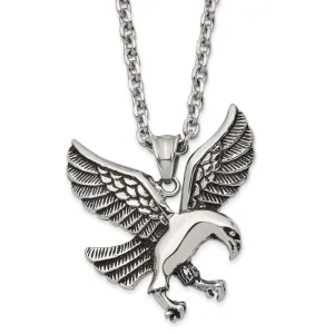 Chisel Stainless Steel Antiqued and Polished Eagle Pendant on a 24 inch Cable Necklace
