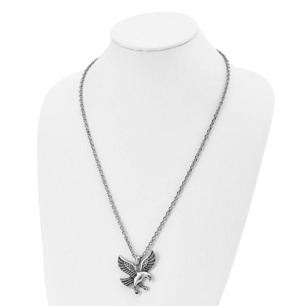 Chisel Stainless Steel Antiqued and Polished Eagle Pendant on a 24 inch Cable Necklace