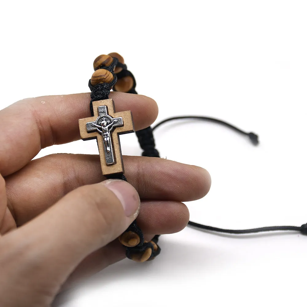 Christianartworkshop Crucifix Pine Beads Woven Rosary Bracelet