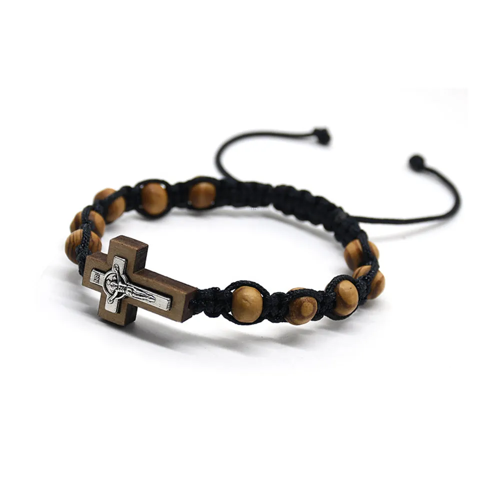 Christianartworkshop Crucifix Pine Beads Woven Rosary Bracelet