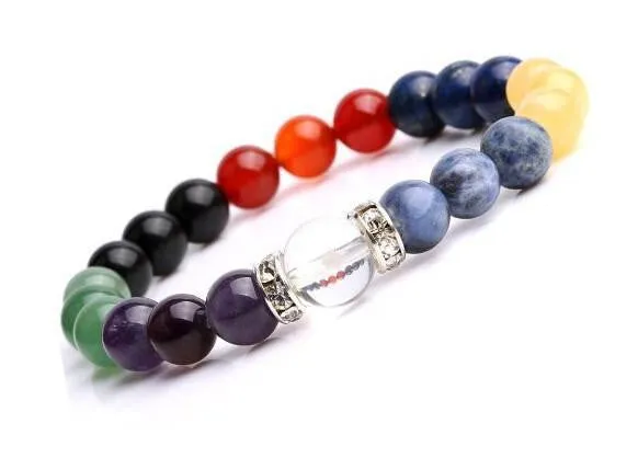 Clear Crystal Focal Bead 7 Chakra Natural Stones Bracelet