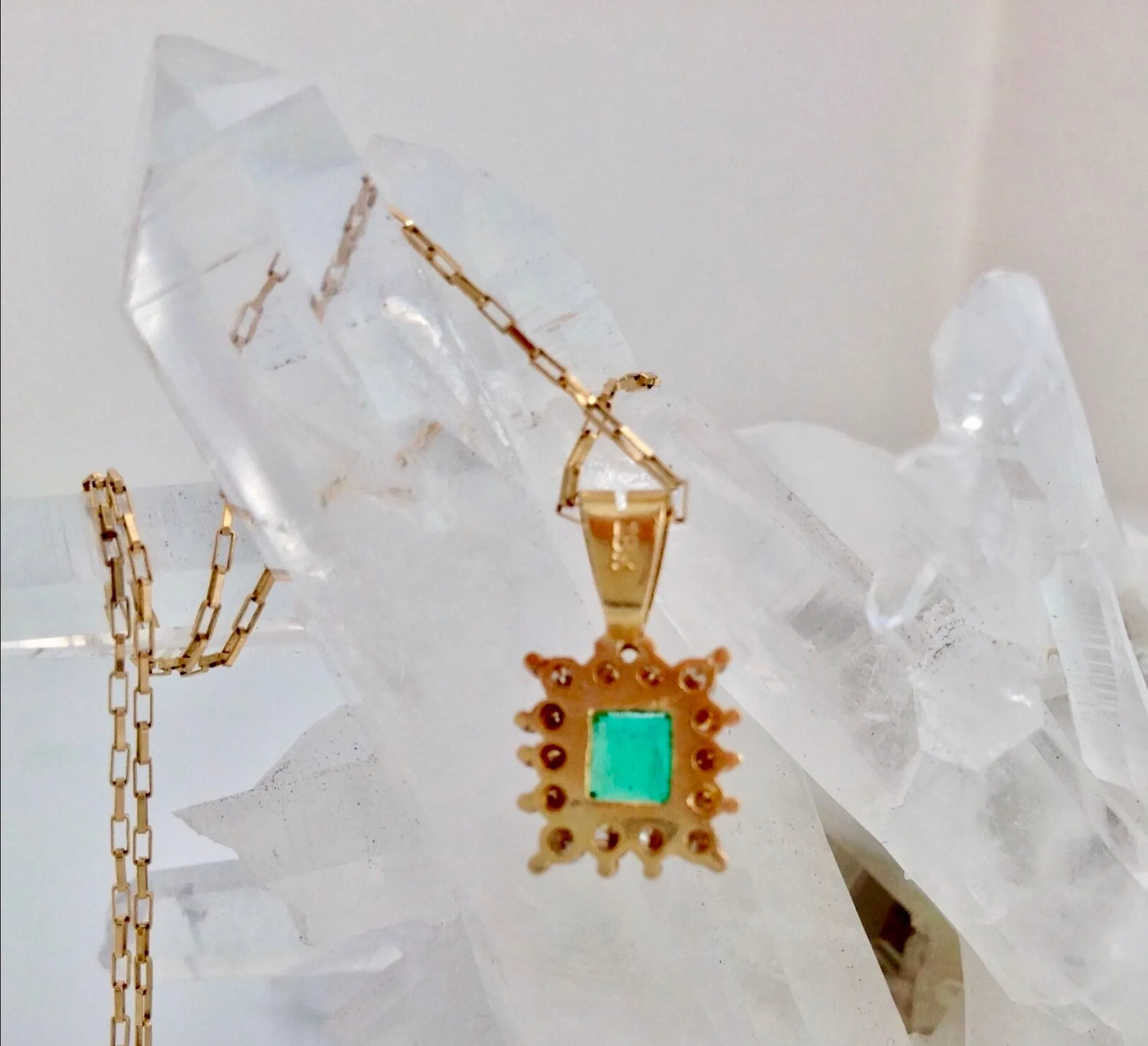Colombian Emerald Diamond Necklace and Earrings Suite 18K
