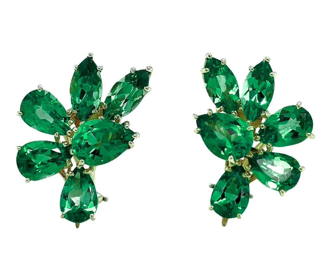 Colombian Emerald Multi Stone Cocktail Stud  Earrings 18K