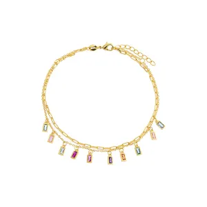 Colored Dangling Baguette Anklet