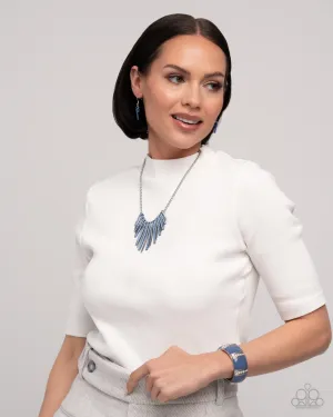 Complete Look Blue Set: Fashionable Fringe - Blue Necklace and Colored Cameo - Blue Bracelet (Necklace and Bracelet Complete Set) - BB-BL-ZU
