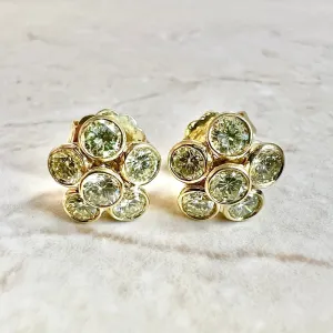 Convertible 18 Karat Yellow Gold 2.25 Carats Yellow Diamond Halo Stud Earrings By Carvin French