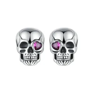 Cool Skull Pink Heart-shaped Diamond Stud Earrings
