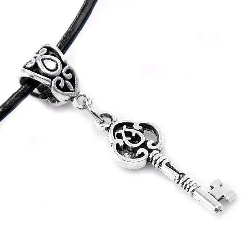 Cowhide Leather Necklace with Dangle Key(locks with Lobster Clasp) 43cm Long