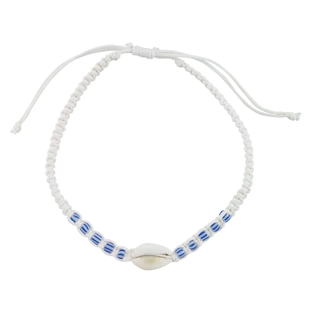 Cowry Striped Blue Bead Anklet