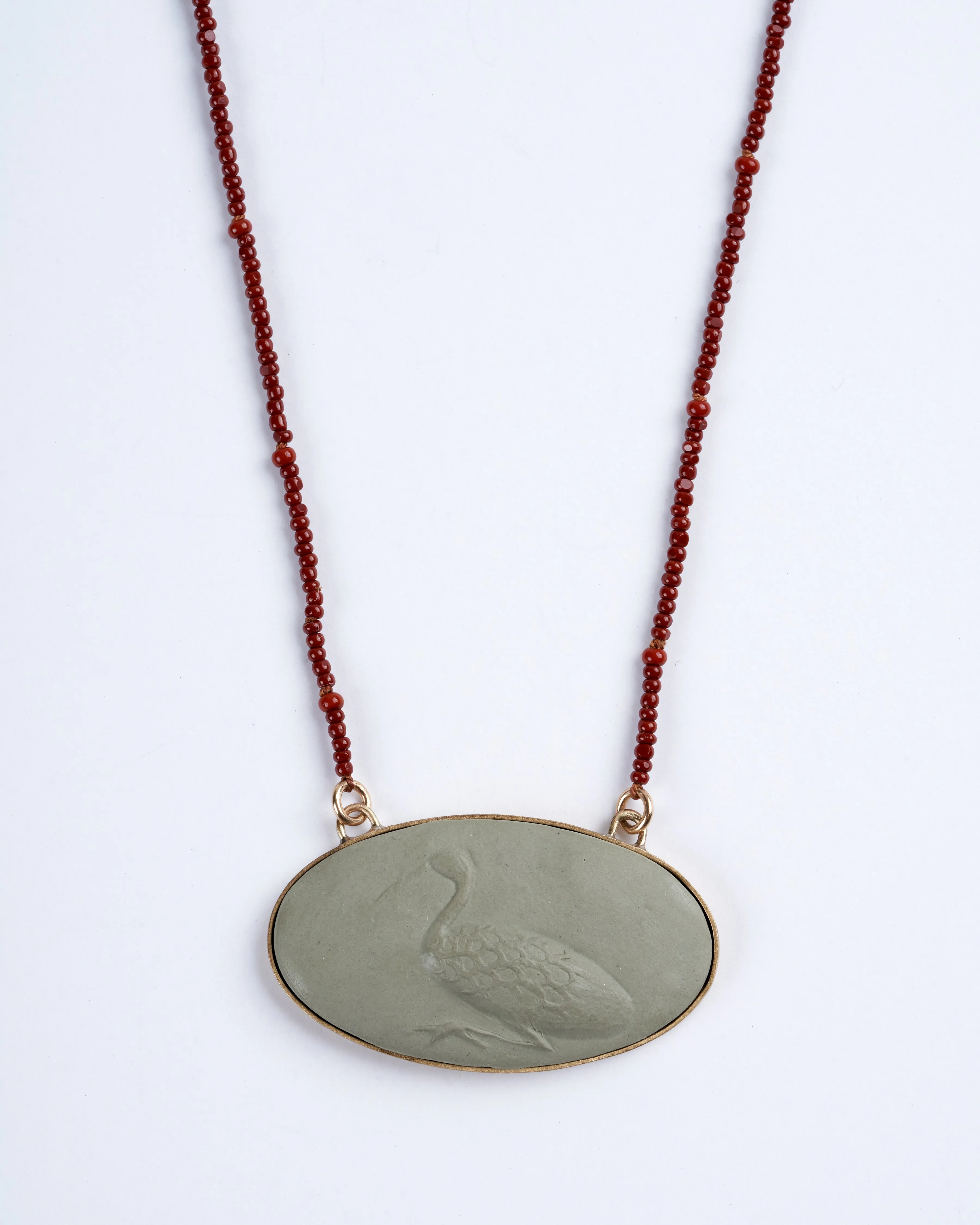 crane cameo pendant - lt green