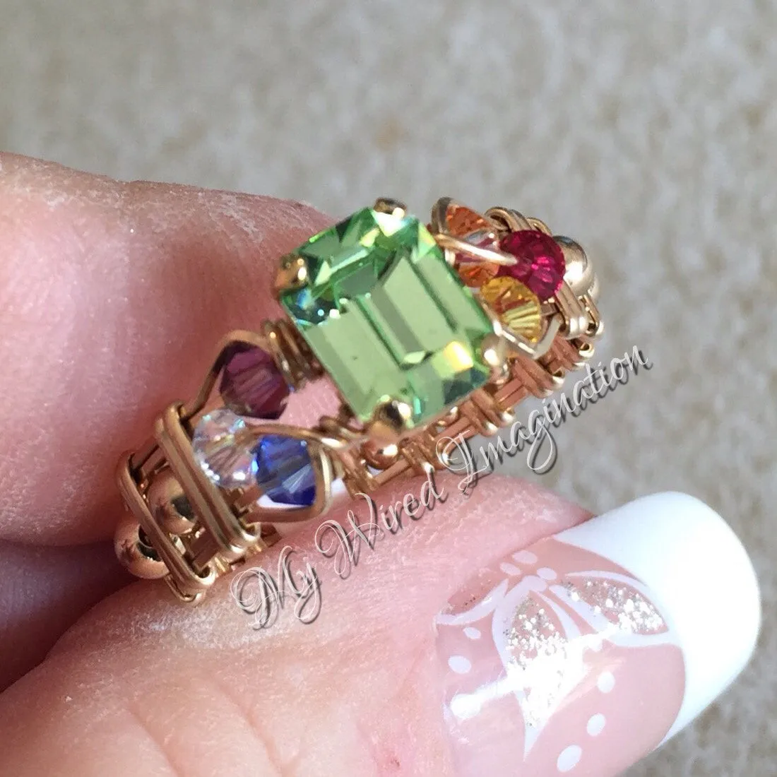 Crystal Chakra Ring, 7 Chakra Healing Colors, Handmade Ring 14K GF US Size 5