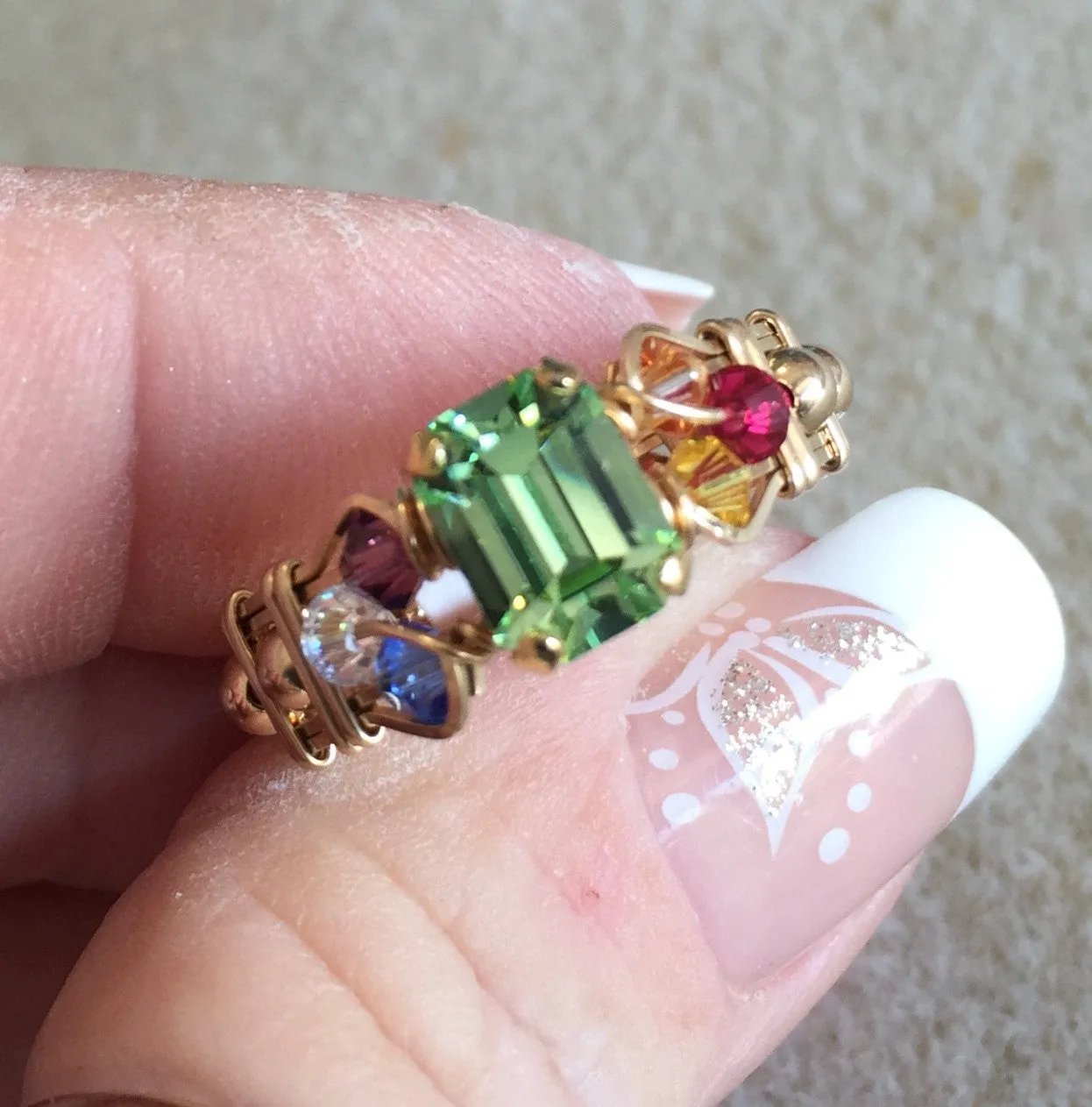 Crystal Chakra Ring, 7 Chakra Healing Colors, Handmade Ring 14K GF US Size 5
