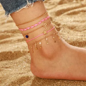 Cubic Zirconia & 18K Gold-Plated Angel Charm Anklet Set