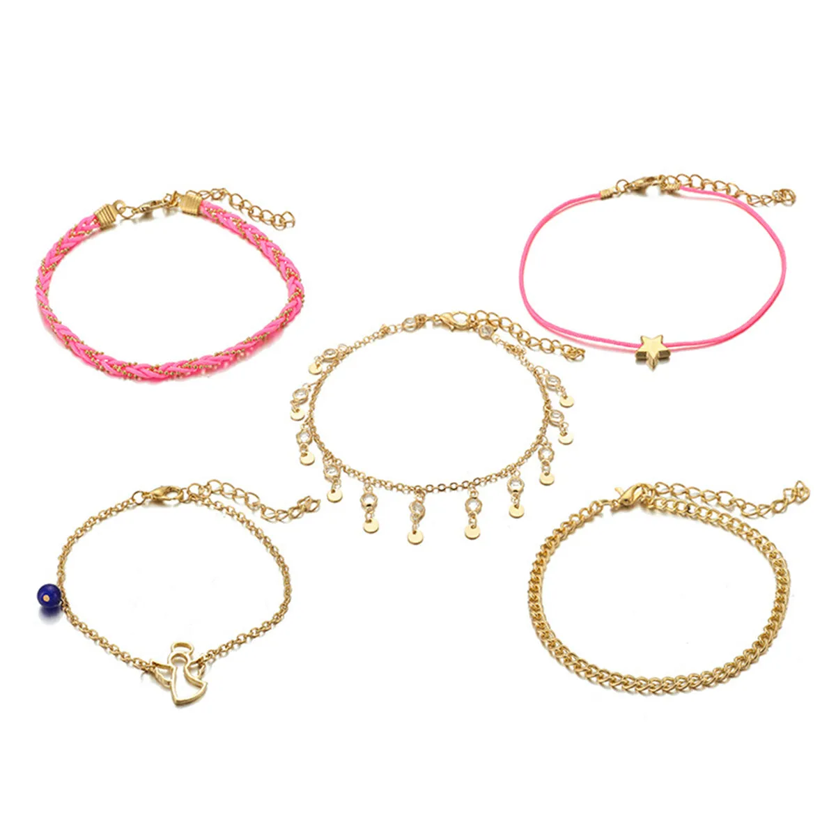 Cubic Zirconia & 18K Gold-Plated Angel Charm Anklet Set