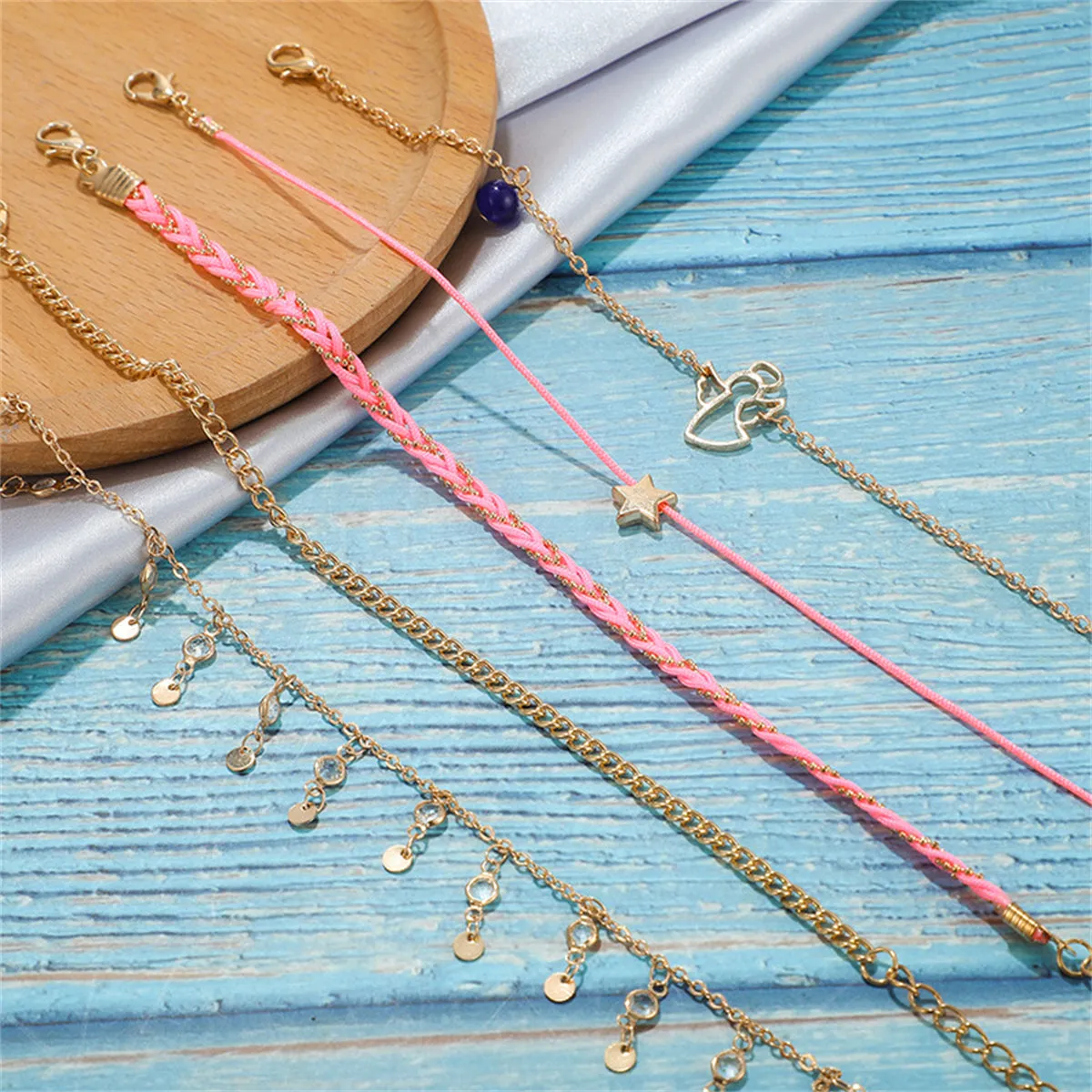 Cubic Zirconia & 18K Gold-Plated Angel Charm Anklet Set
