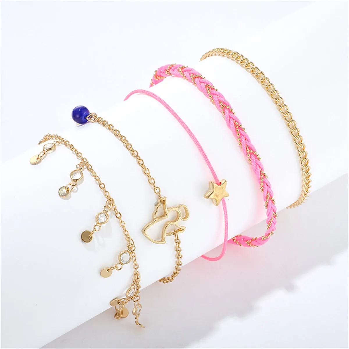 Cubic Zirconia & 18K Gold-Plated Angel Charm Anklet Set