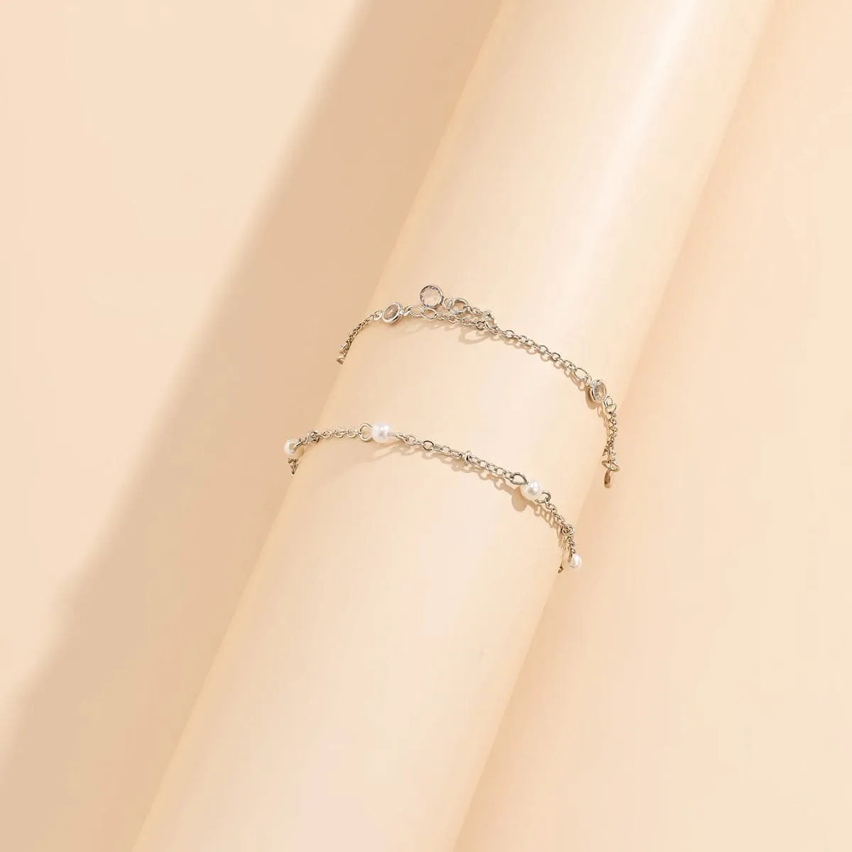 Cubic Zirconia & Silver-Plated Charm Anklet Set