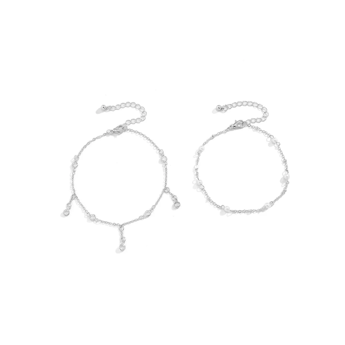 Cubic Zirconia & Silver-Plated Charm Anklet Set