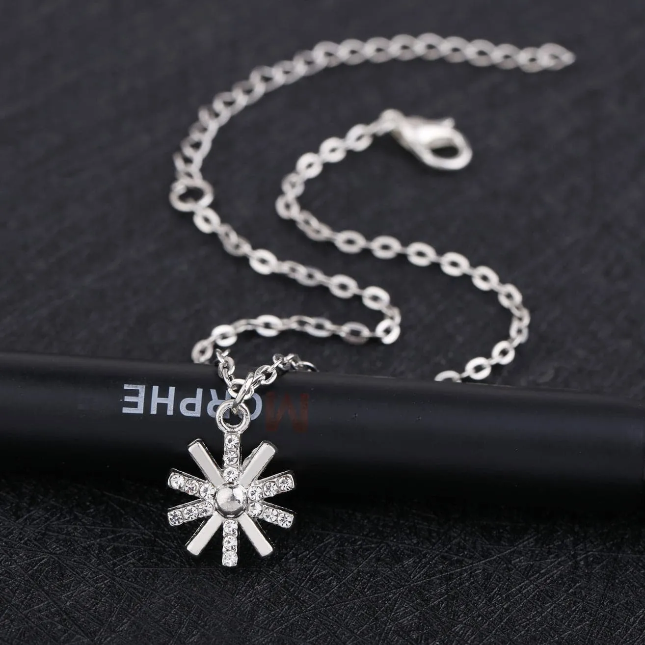 Cubic Zirconia & Silver-Plated Sun Charm Anklet