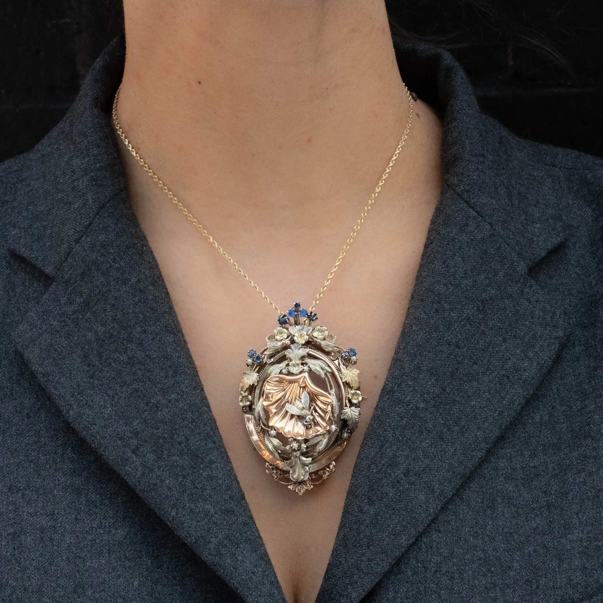 Curious Bee Shell Locket Brooch/Pendant c1870