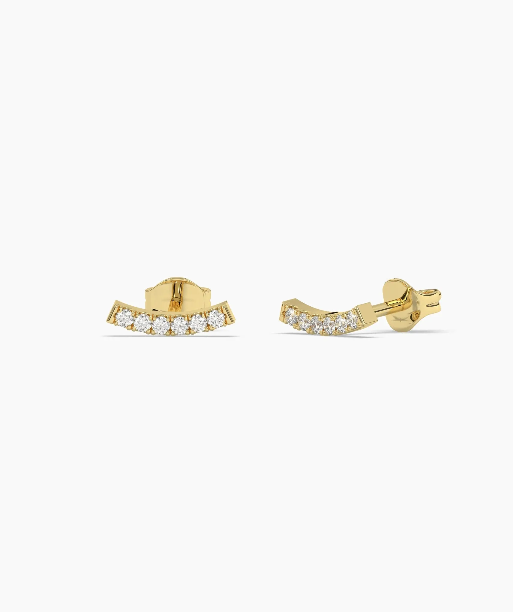 Curved Diamond Bar Stud Earrings