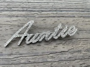 Custom script Auntie Aunt Mothers Day Birthday Gift New jewelry brooch rhinestone pin 3”