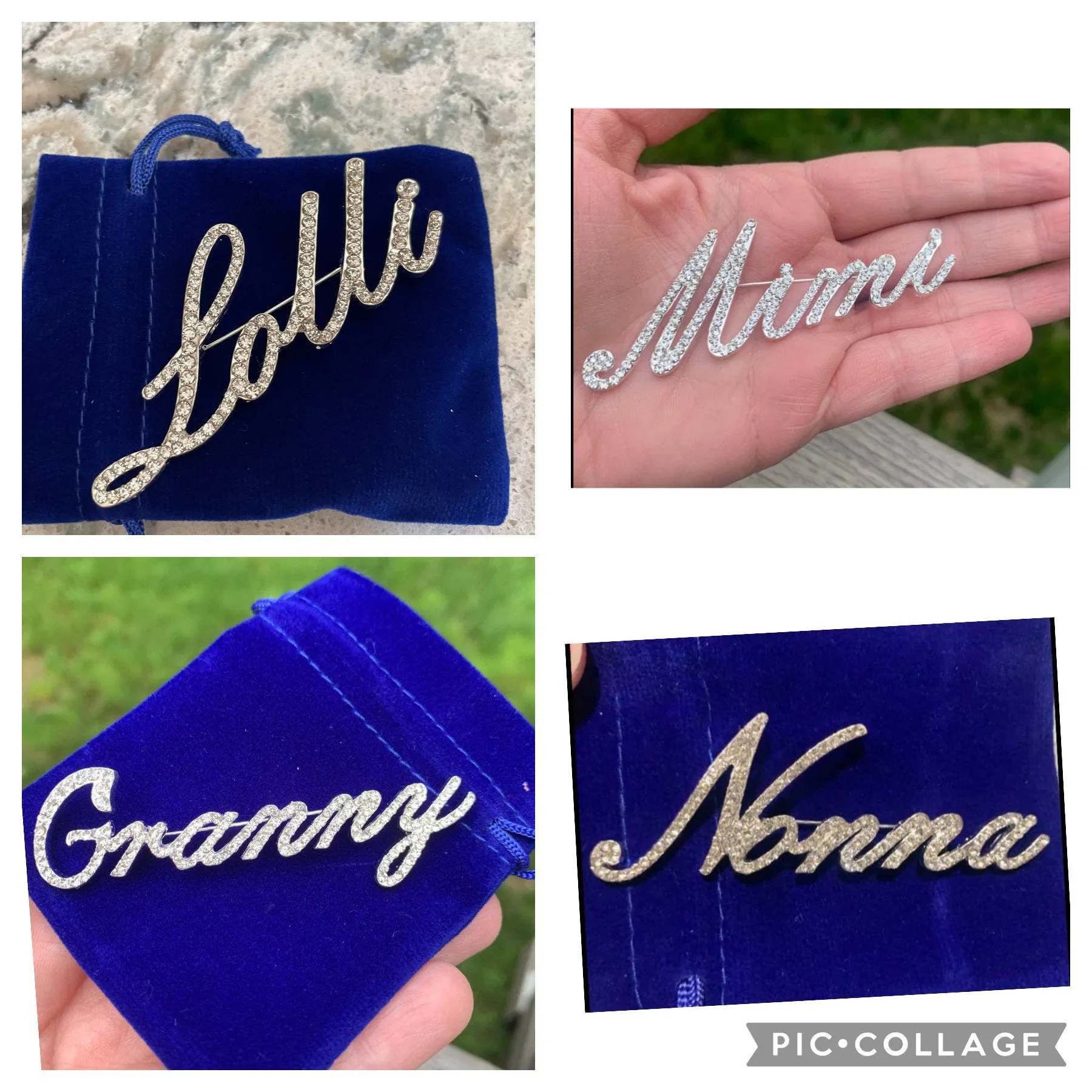 Custom script Auntie Aunt Mothers Day Birthday Gift New jewelry brooch rhinestone pin 3”