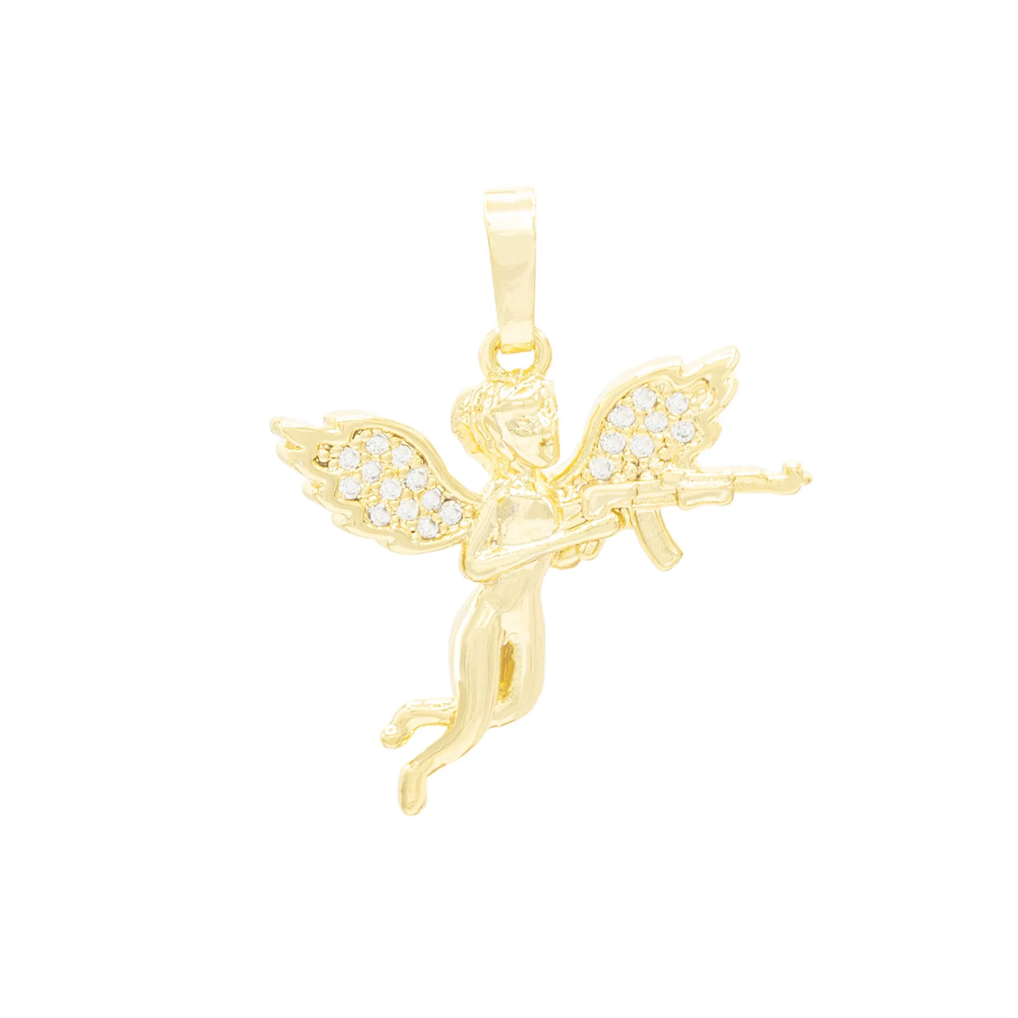 CZ Angel With Gun Pendant 14K Anklet Bracelet Gold Filled Cubic Zirconia Charm Rope Foot Chain Set 10" Women Girl Teen