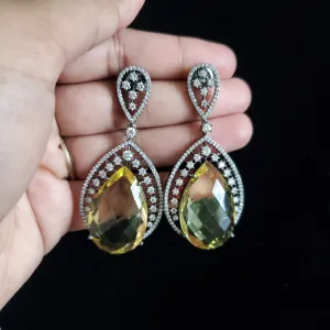 Cz Earring With Black Plating  Yellow