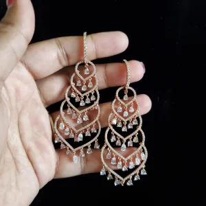 Cz Long Earring With Rose Gold Plating Hall