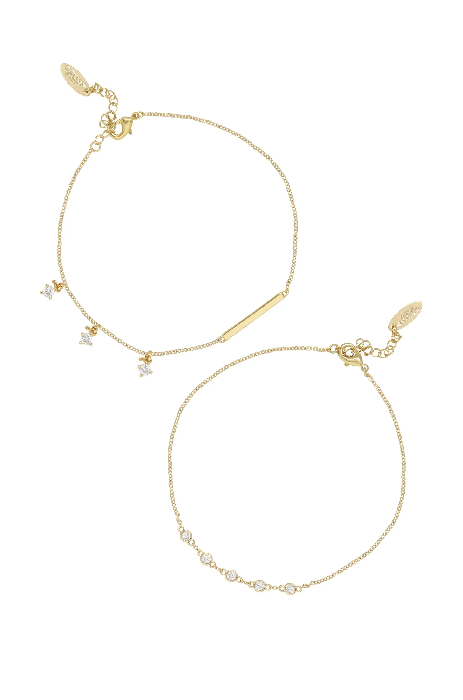 Dainty 18k Gold Plated Chain & Crystal Anklet Set of 2