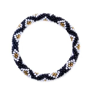 Daisies At Midnight | Himalayan Glass Bead Bracelet