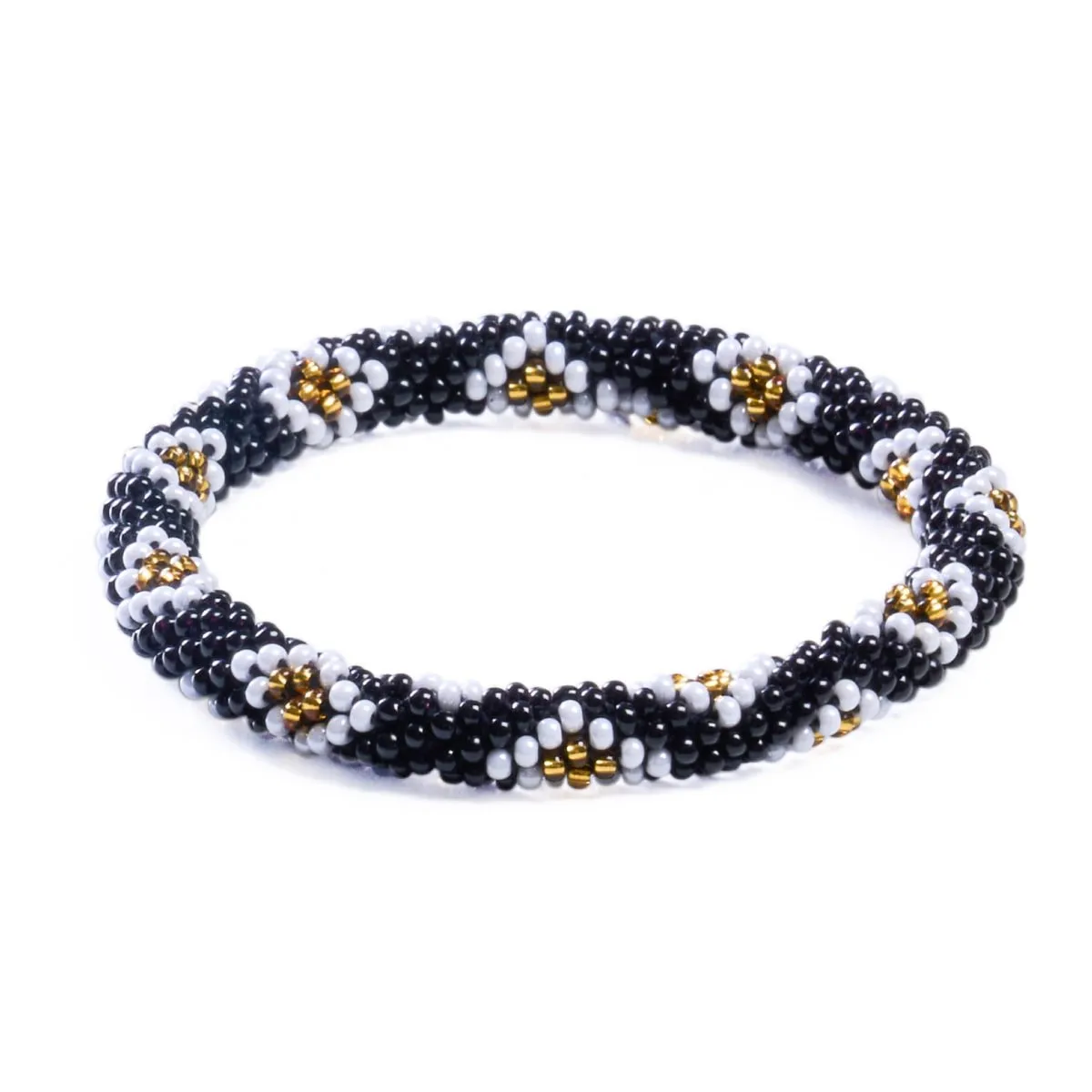 Daisies At Midnight | Himalayan Glass Bead Bracelet