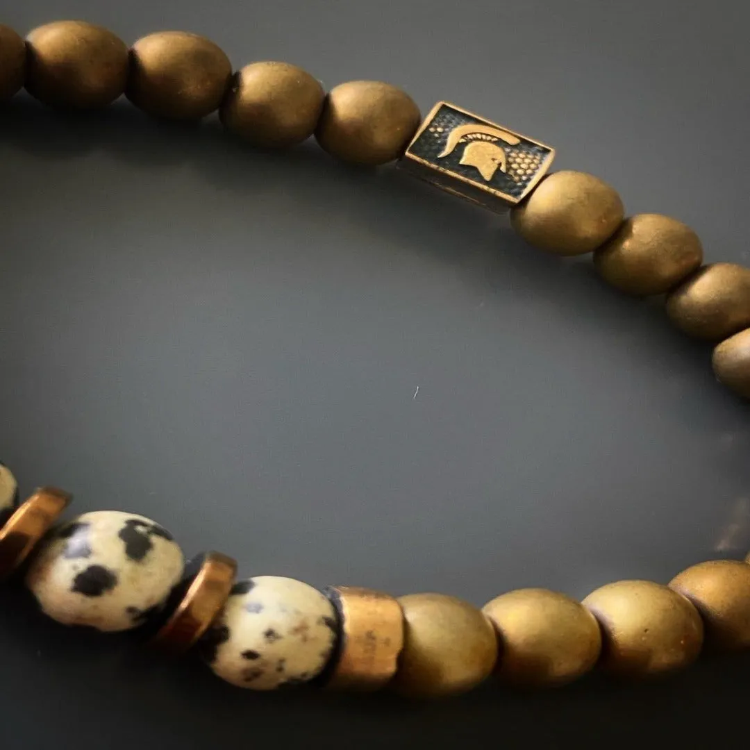 Dalmatian Jasper Hematite Stone Beaded Bracelet