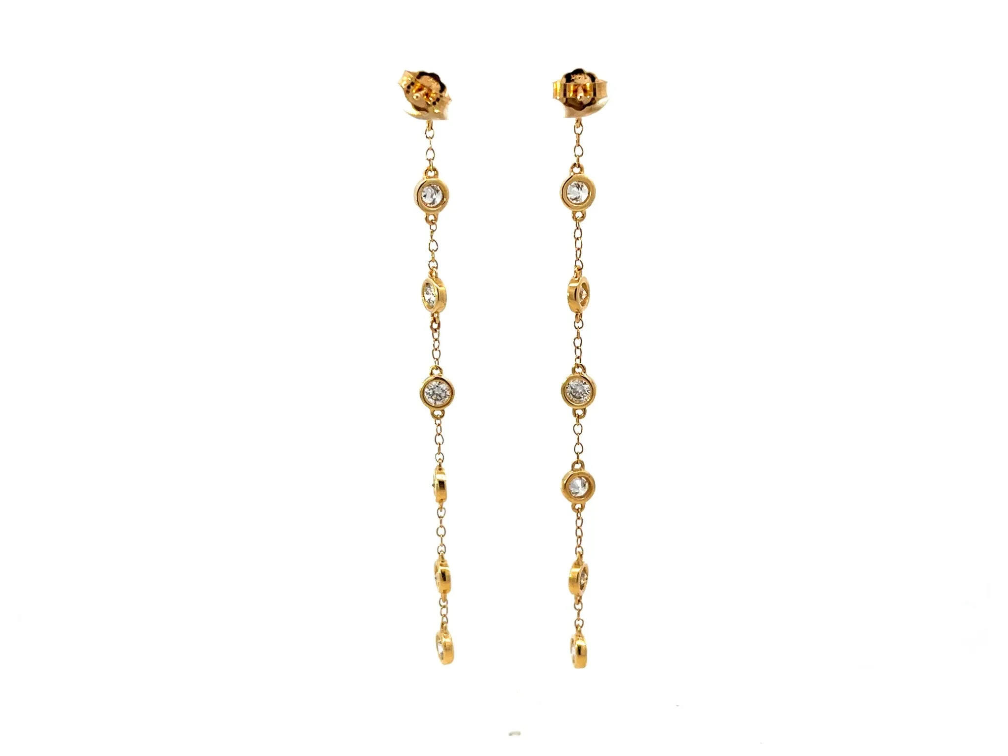 Dangly Bezel Set Diamond 14K Gold Earrings