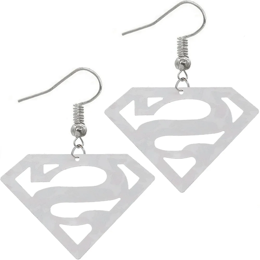 Denim Blue Camo Superman Diamond Shaped Metal Earrings
