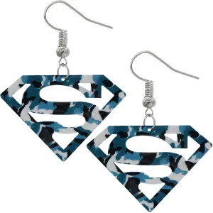 Denim Blue Camo Superman Diamond Shaped Metal Earrings
