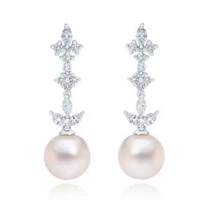 DIAMOND & FRESHWATER PEARL DANGLE EARRINGS