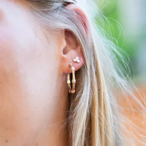 Diamond Bamboo Hoop Earrings in 14k Yellow Gold