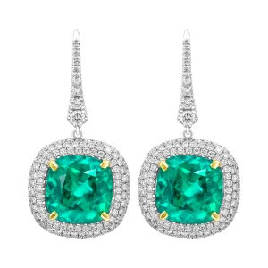 Diamond Earrings with Green Columbian Emeralds in 18 Karat White Gold